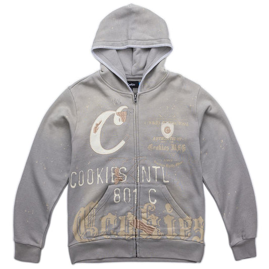 Gold Rush Distressed and Splattered Zip Front Hoodie