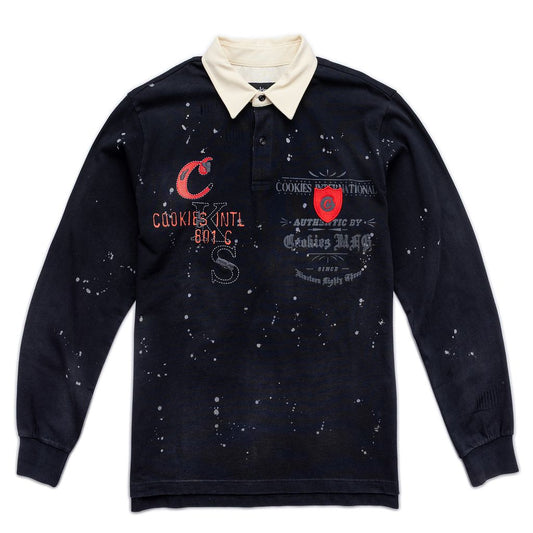 Gold Rush Distressed and Splattered LS Knit Rugby