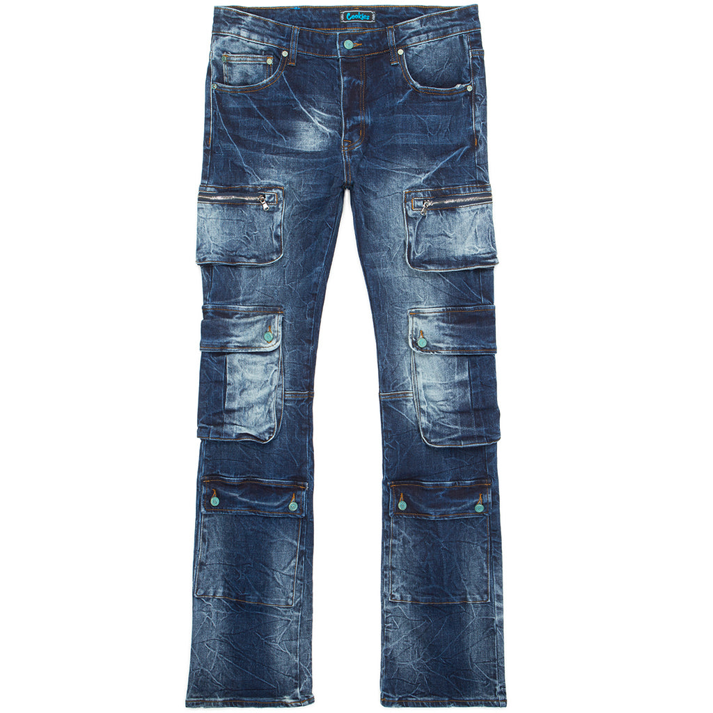 Core Modern Flare Dark Indigo Wash Cargo Denim Jeans