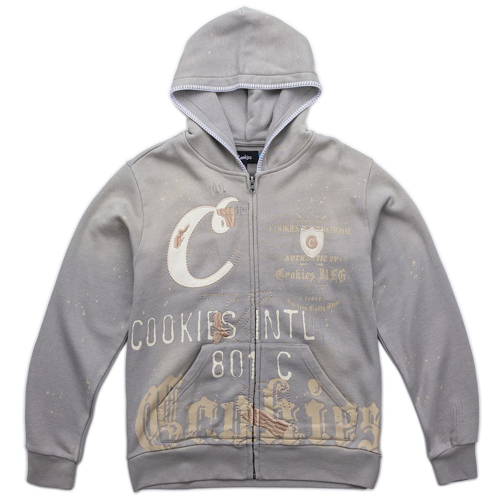 Gold Rush Distressed and Splattered Zip Front Hoodie