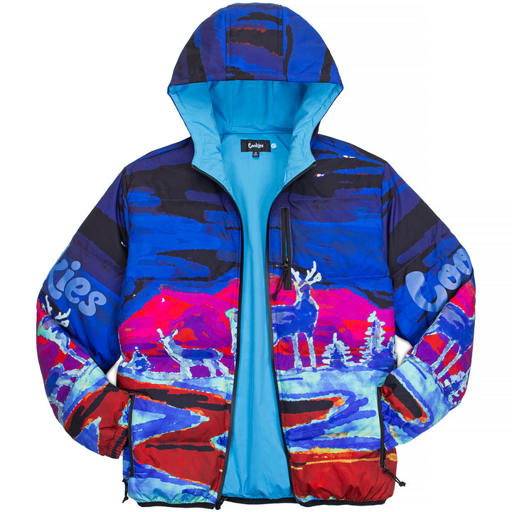 Tree Division All Over Print Hooded Nylon Puffer Jacket